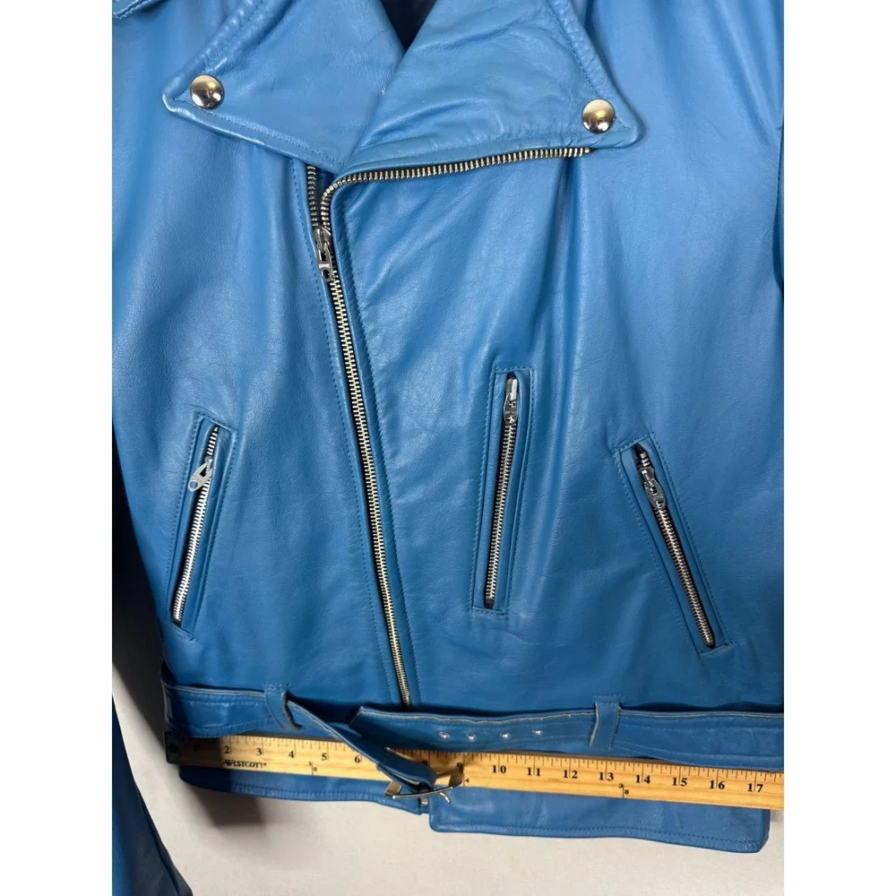 Shields Sportswear Vintage 70s Blue Leather Motorcycle Jacket Mens 36 Biker Moto